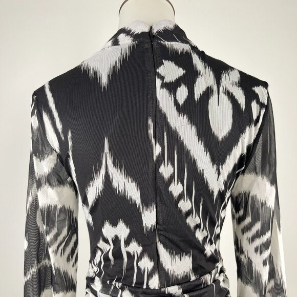 NWT Farm Rio Pineapple Ikat Tulle Midi Dress Long Sleeves Size S Black and White - Picture 8 of 15